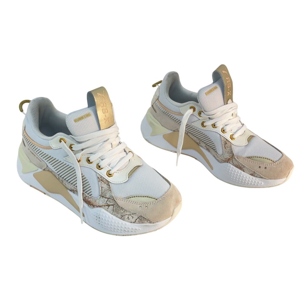 Puma White and Gold Athletic Shoes